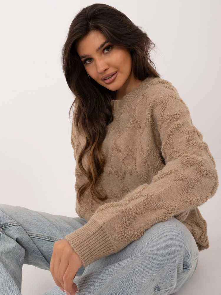 Wool Fashion Italia Megztinis-AT-SW-2361.61-tamsiai smėlio spalvos