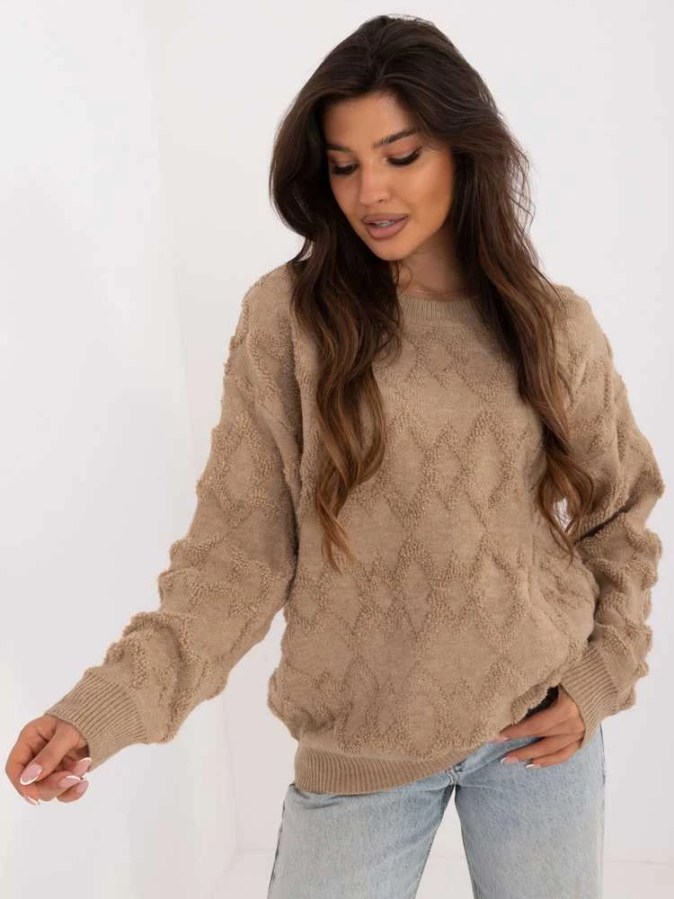 Wool Fashion Italia Megztinis-AT-SW-2361.61-tamsiai smėlio spalvos