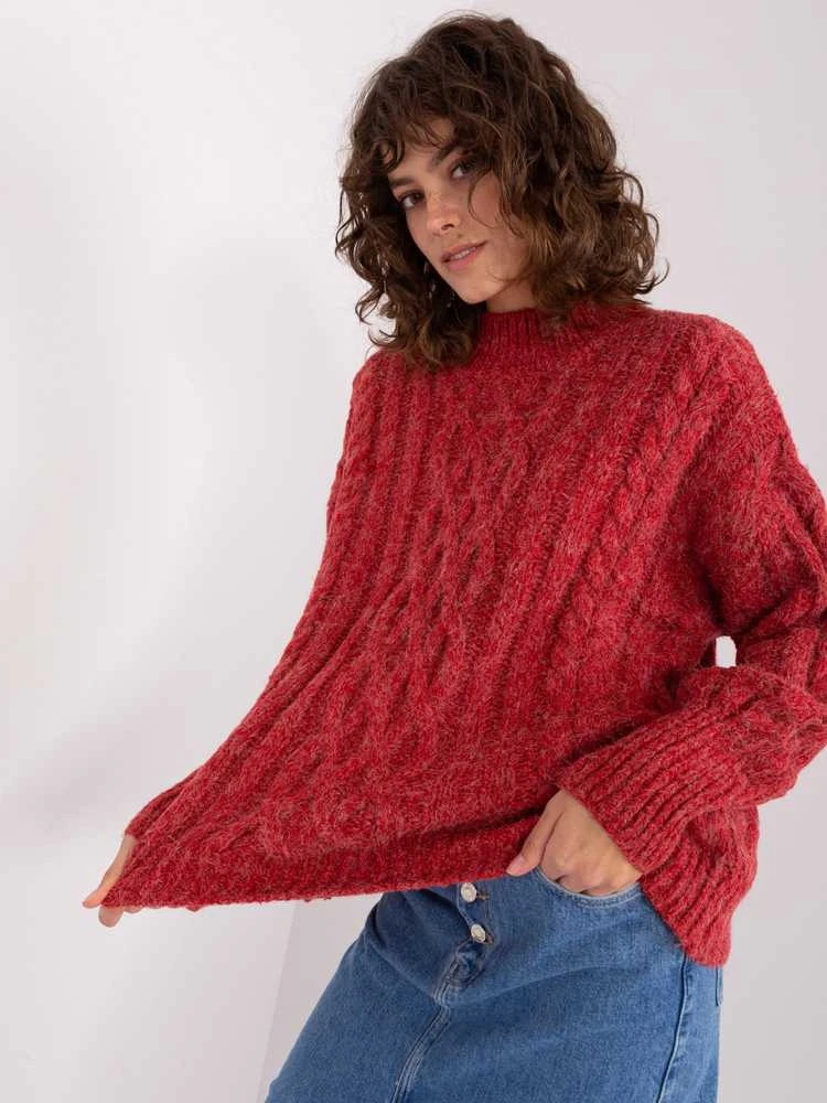 Wool Fashion Italia Megztinis-AT-SW-2363-2.04P-tamsiai raudonas