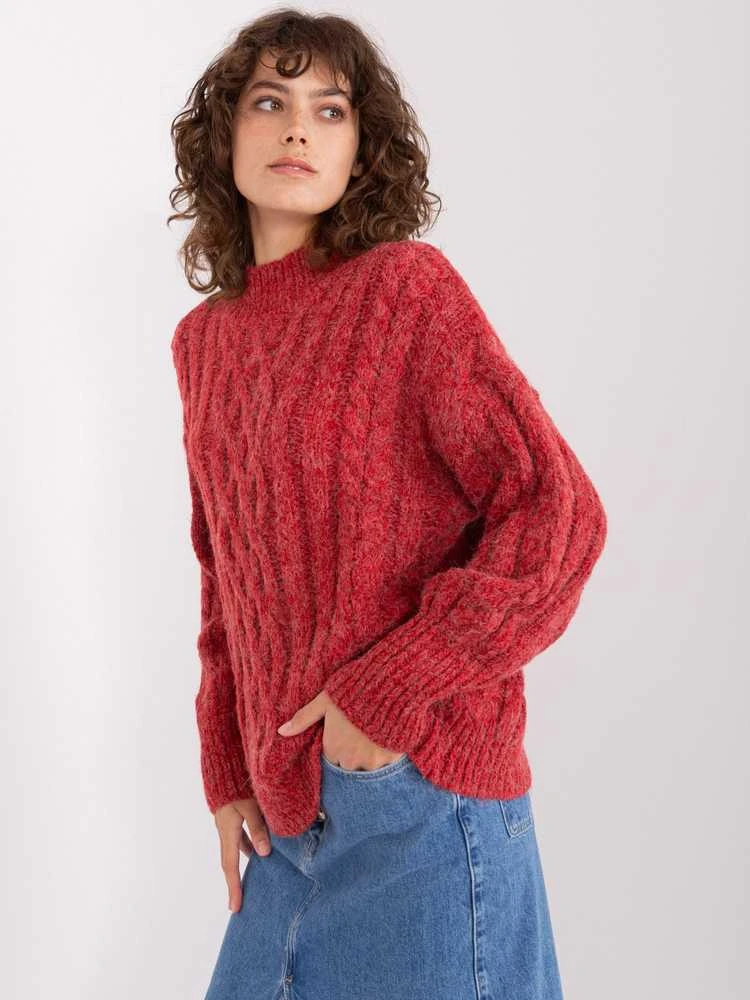Wool Fashion Italia Megztinis-AT-SW-2363-2.04P-tamsiai raudonas