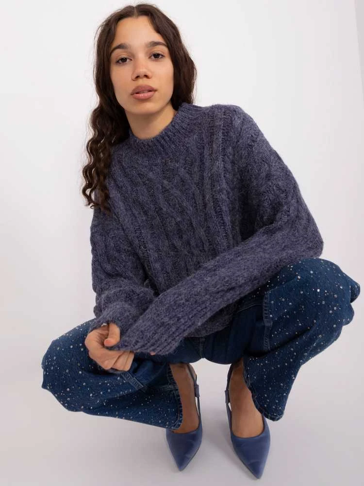 Wool Fashion Italia Megztinis-AT-SW-2363-2.11P-tamsiai mėlynas