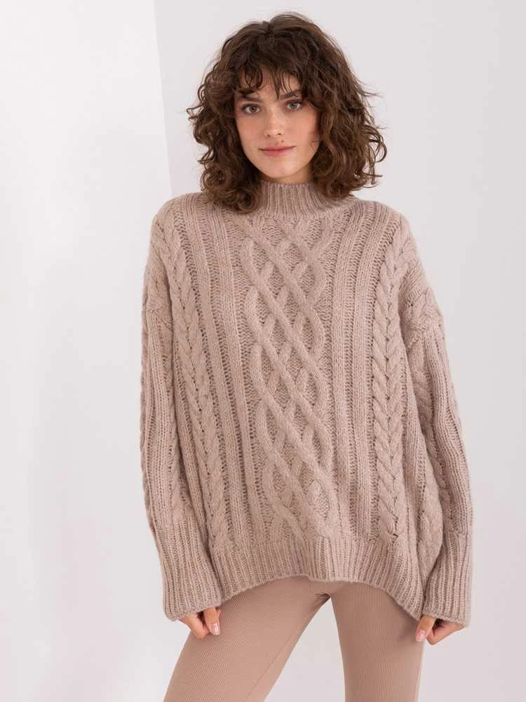Wool Fashion Italia Megztinis-AT-SW-2363-2.30-tamsiai smėlio spalvos