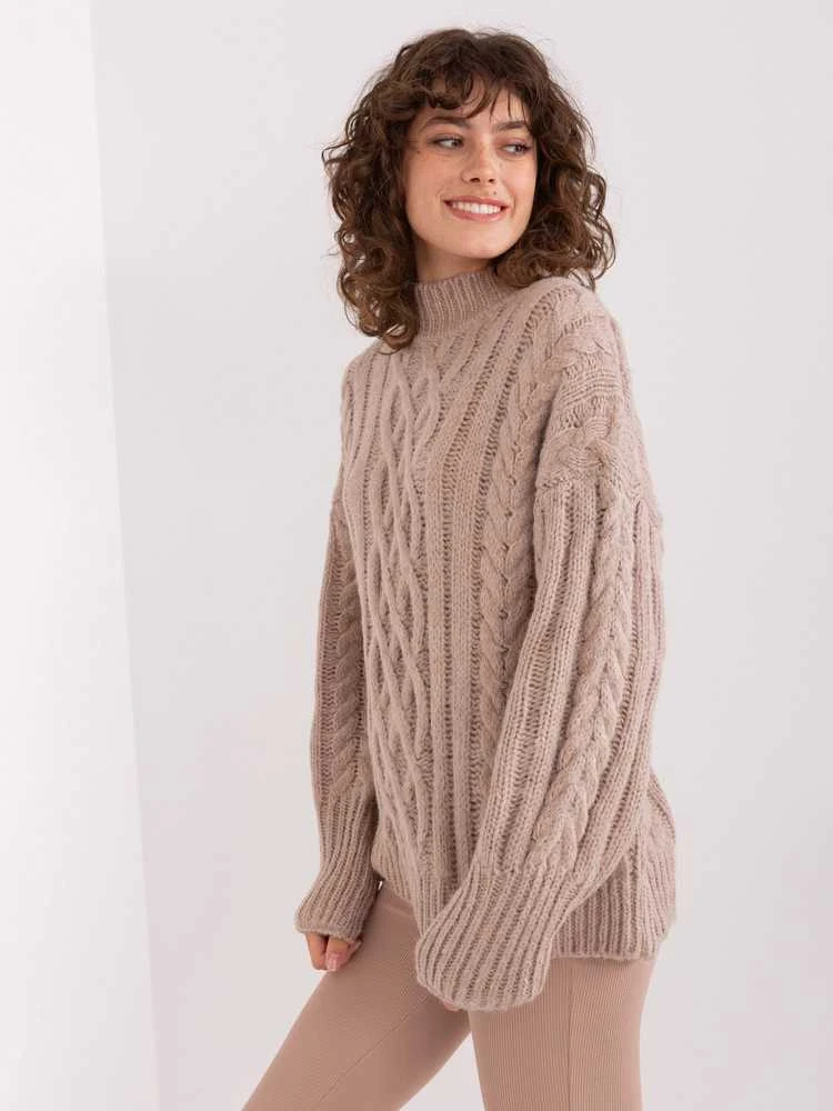 Wool Fashion Italia Megztinis-AT-SW-2363-2.30-tamsiai smėlio spalvos
