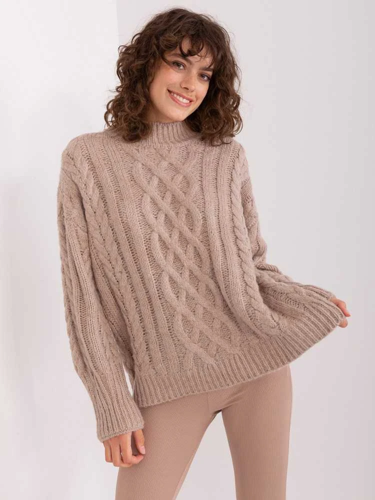 Wool Fashion Italia Megztinis-AT-SW-2363-2.30-tamsiai smėlio spalvos