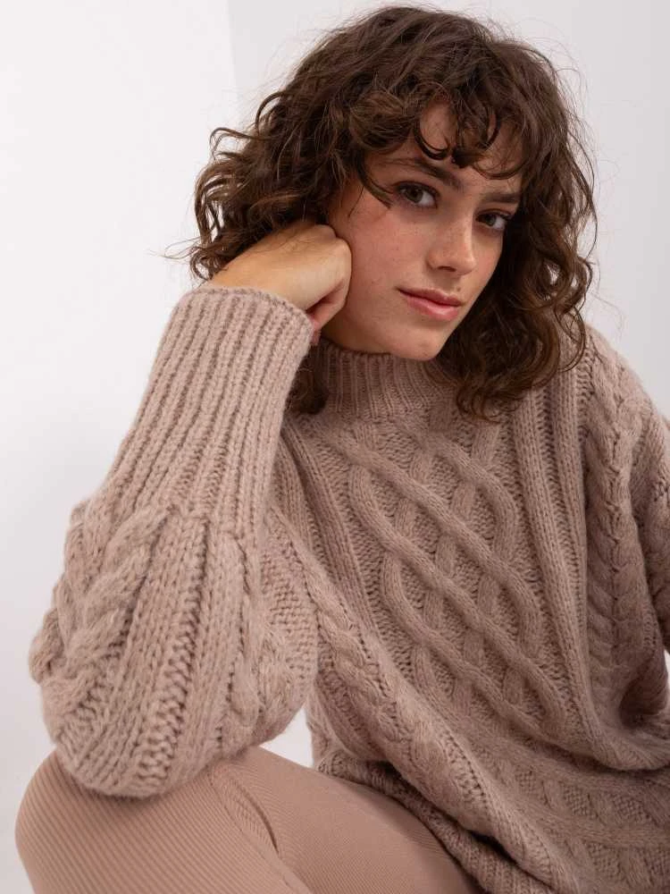 Wool Fashion Italia Megztinis-AT-SW-2363-2.30-tamsiai smėlio spalvos