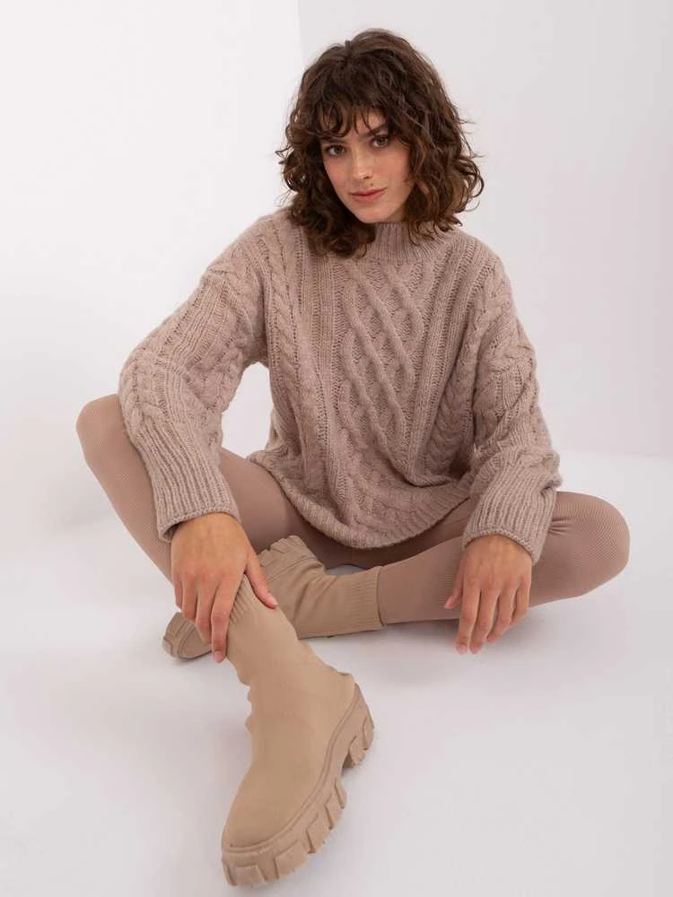 Wool Fashion Italia Megztinis-AT-SW-2363-2.30-tamsiai smėlio spalvos