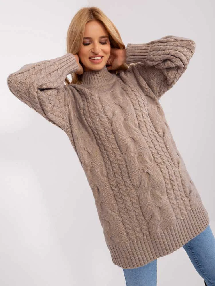 Wool Fashion Italia Megztinis-AT-SW-2367-1.35P-tamsiai smėlio spalvos