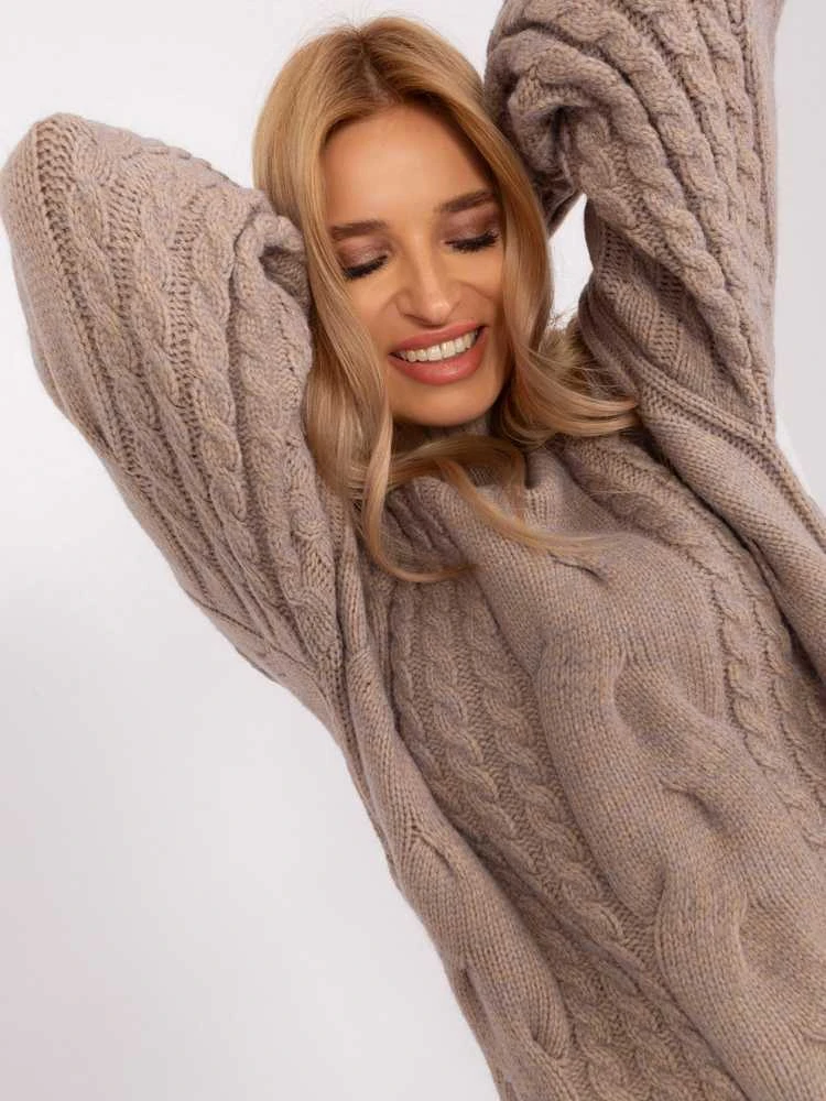 Wool Fashion Italia Megztinis-AT-SW-2367-1.35P-tamsiai smėlio spalvos