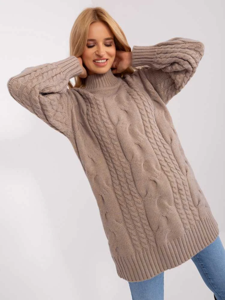 Wool Fashion Italia Megztinis-AT-SW-2367-1.35P-tamsiai smėlio spalvos