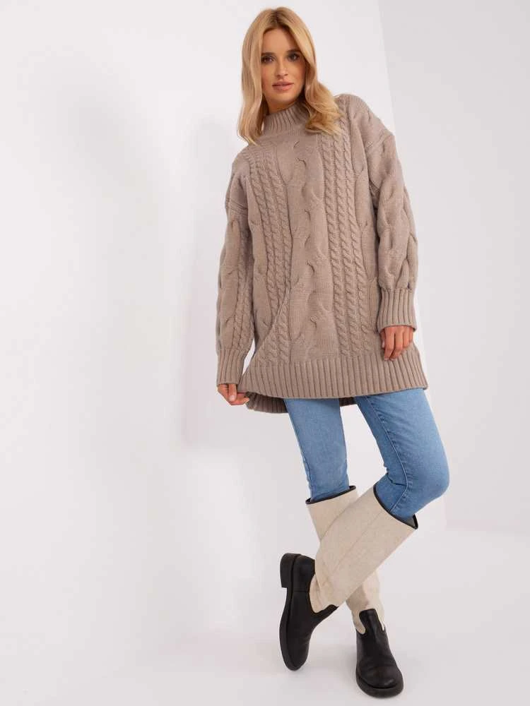 Wool Fashion Italia Megztinis-AT-SW-2367-1.35P-tamsiai smėlio spalvos