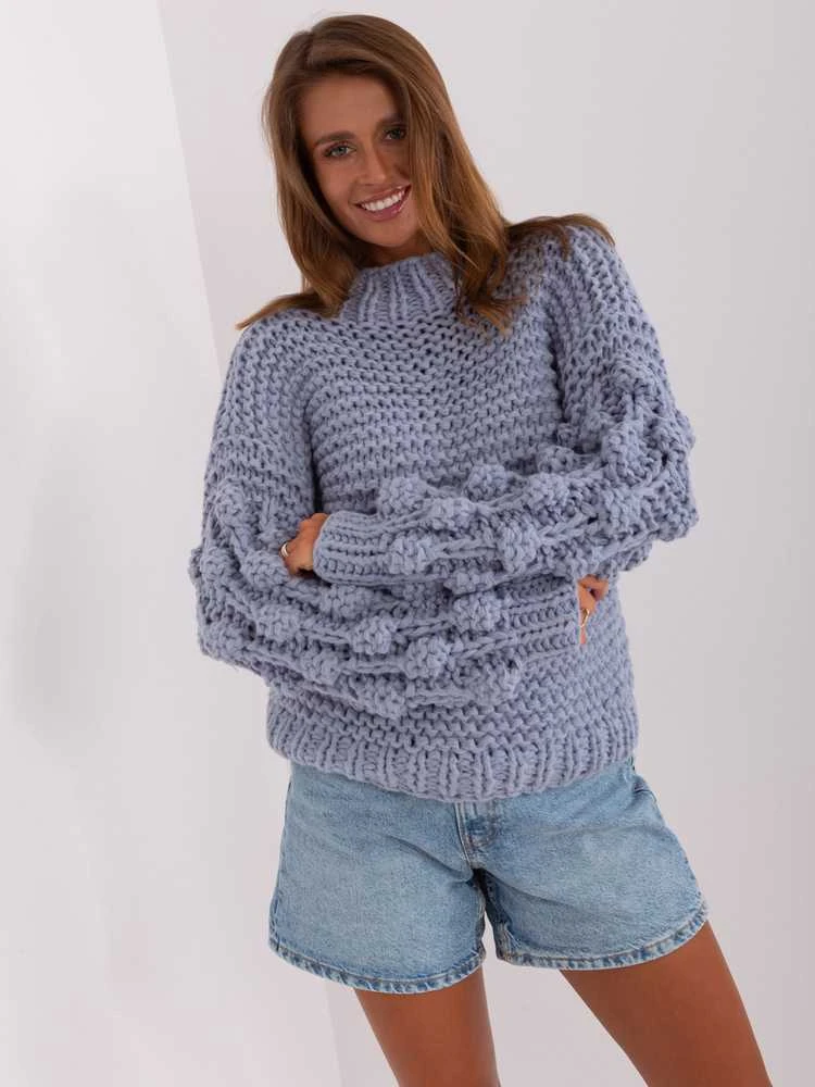 Wool Fashion Italia Megztinis-AT-SW-2382.97P-pilka-mėlyna
