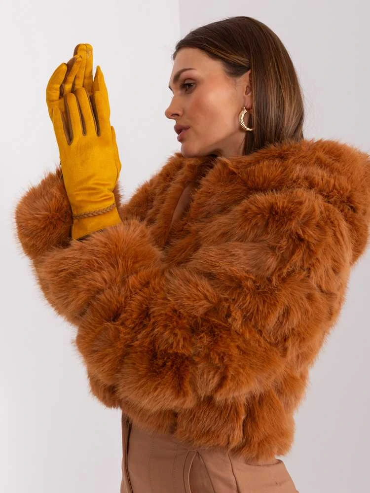Wool Fashion Italia Pirštinės-AT-RK-238601.78-tamsiai geltonos