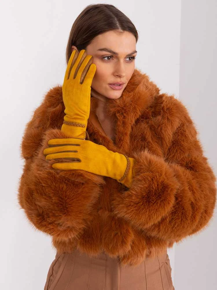 Wool Fashion Italia Pirštinės-AT-RK-238601.78-tamsiai geltonos