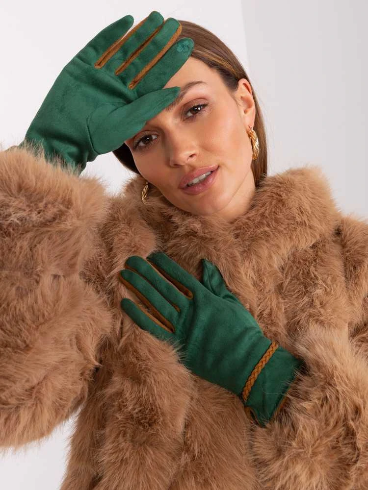 Wool Fashion Italia Pirštinės-AT-RK-238601.98-tamsiai žalia