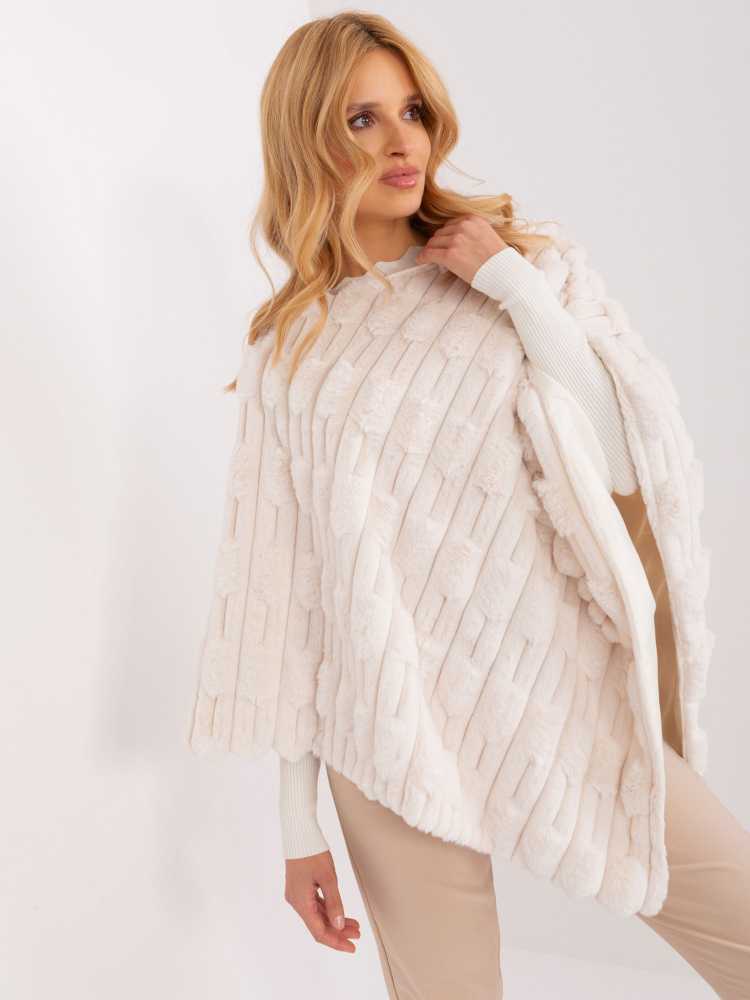 Wool Fashion Italia Pončas moterims AT-PN-2347.68, ekru spalvos