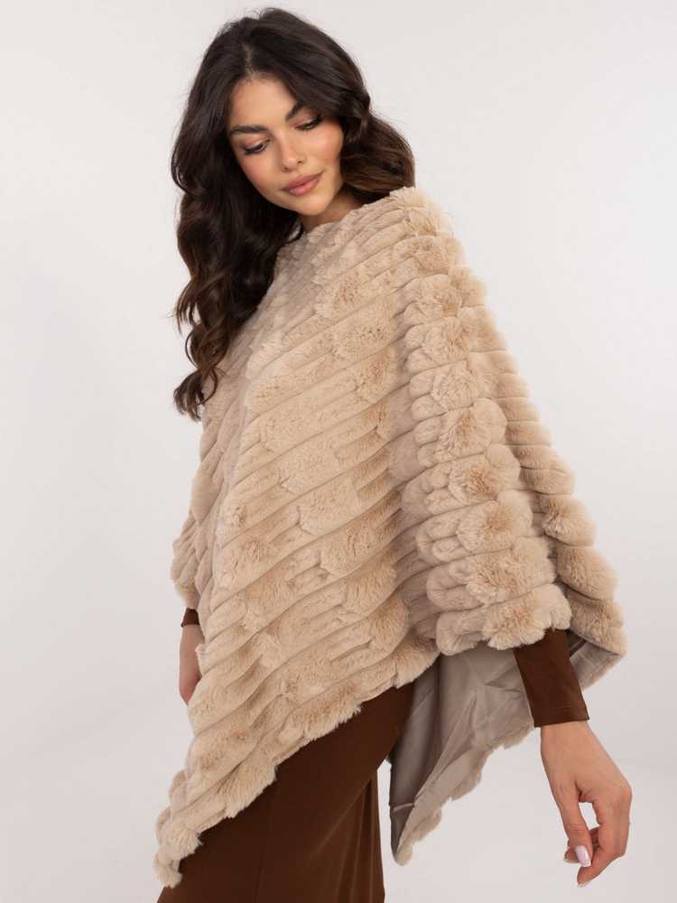 Wool Fashion Italia Pončas-AT-PN-2347.88-smėlio spalvos