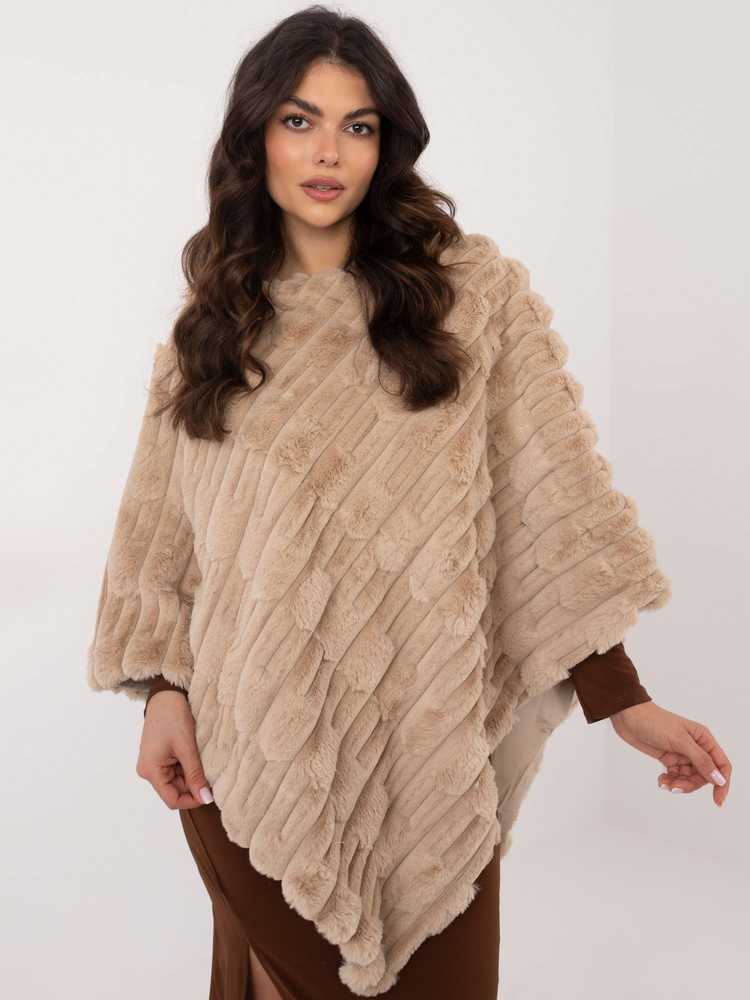 Wool Fashion Italia Pončas-AT-PN-2347.88-smėlio spalvos
