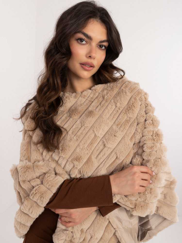 Wool Fashion Italia Pončas-AT-PN-2347.88-smėlio spalvos