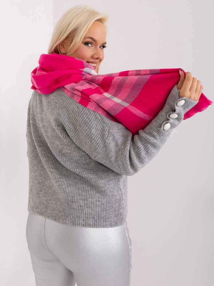 Wool Fashion Italia Šalikas-AT-SZ-23125-1,26-pilka-rožinė