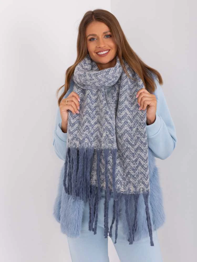 Wool Fashion Italia Šalikas-AT-SZ-23125.75-baltas-mėlynas