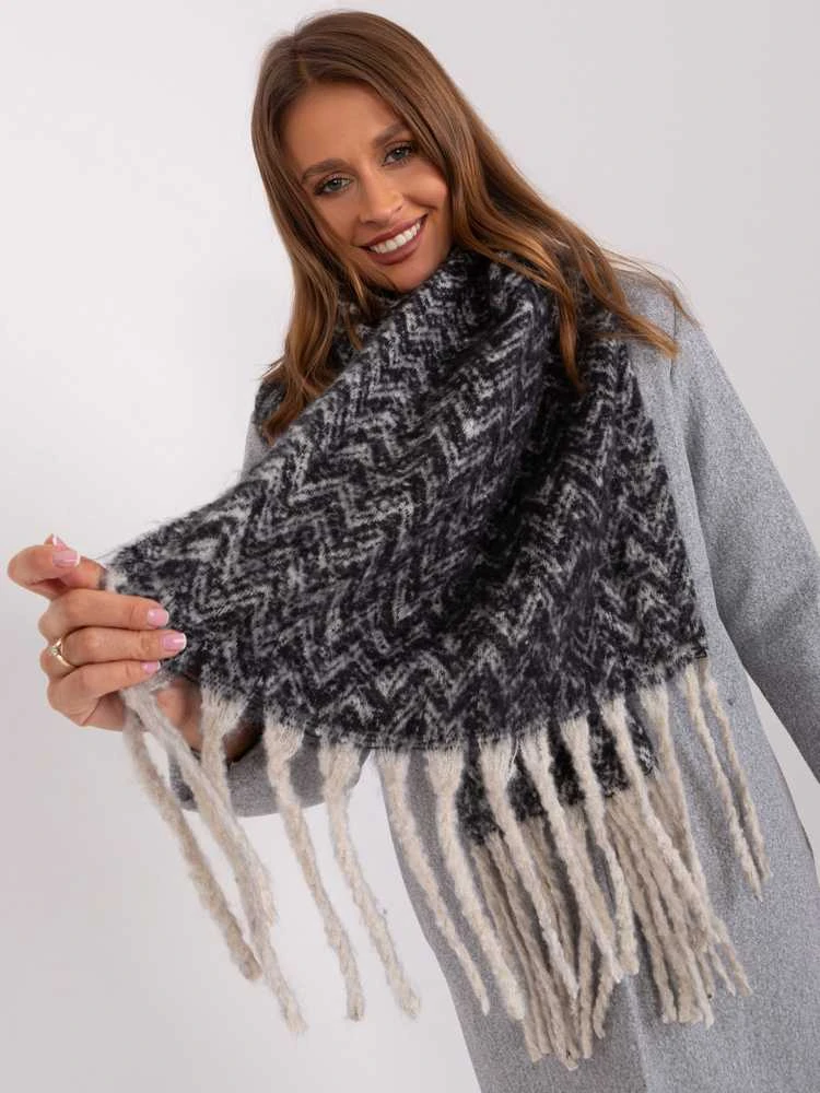 Wool Fashion Italia Šalikas-AT-SZ-23125.75-juodas-smėlio spalvos