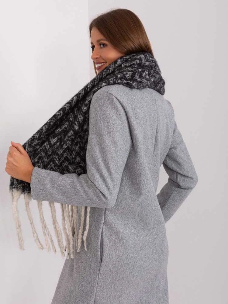 Wool Fashion Italia Šalikas-AT-SZ-23125.75-juodas-smėlio spalvos