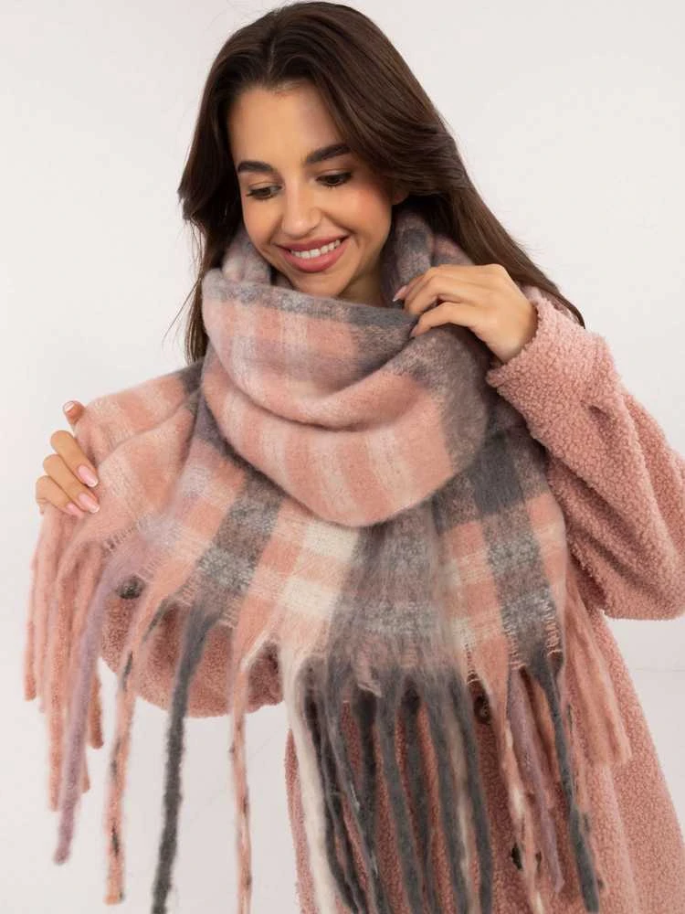 Wool Fashion Italia Šalikas-AT-SZ-231301.49-pilka-rožinė