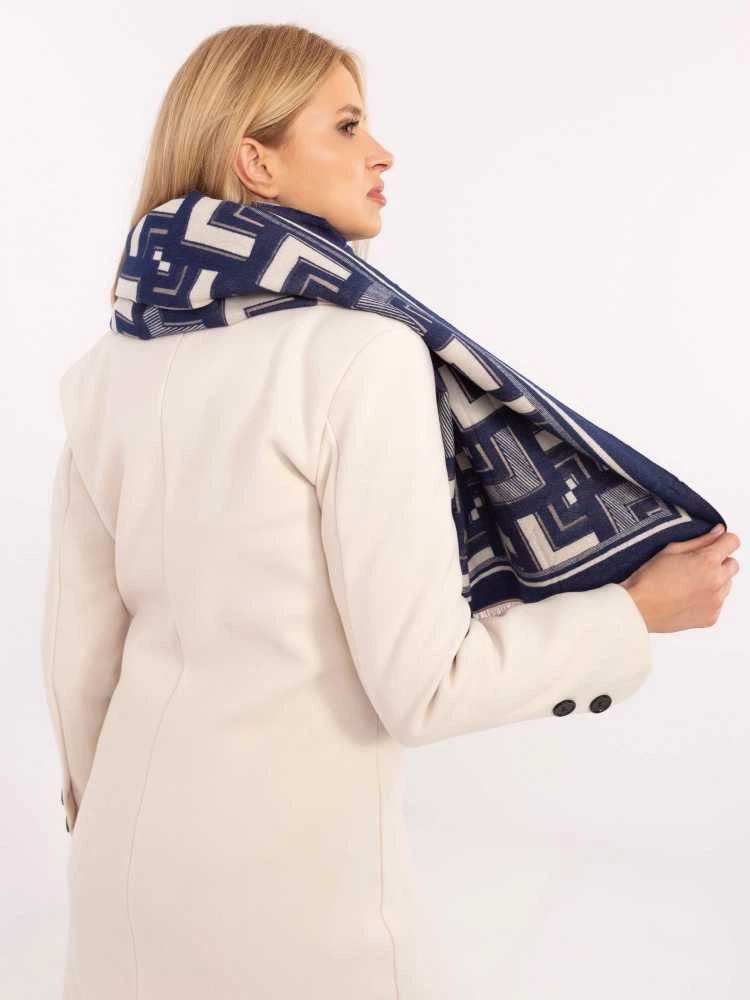 Wool Fashion Italia Šalikas-AT-SZ-23158.32-baltas tamsiai mėlynas