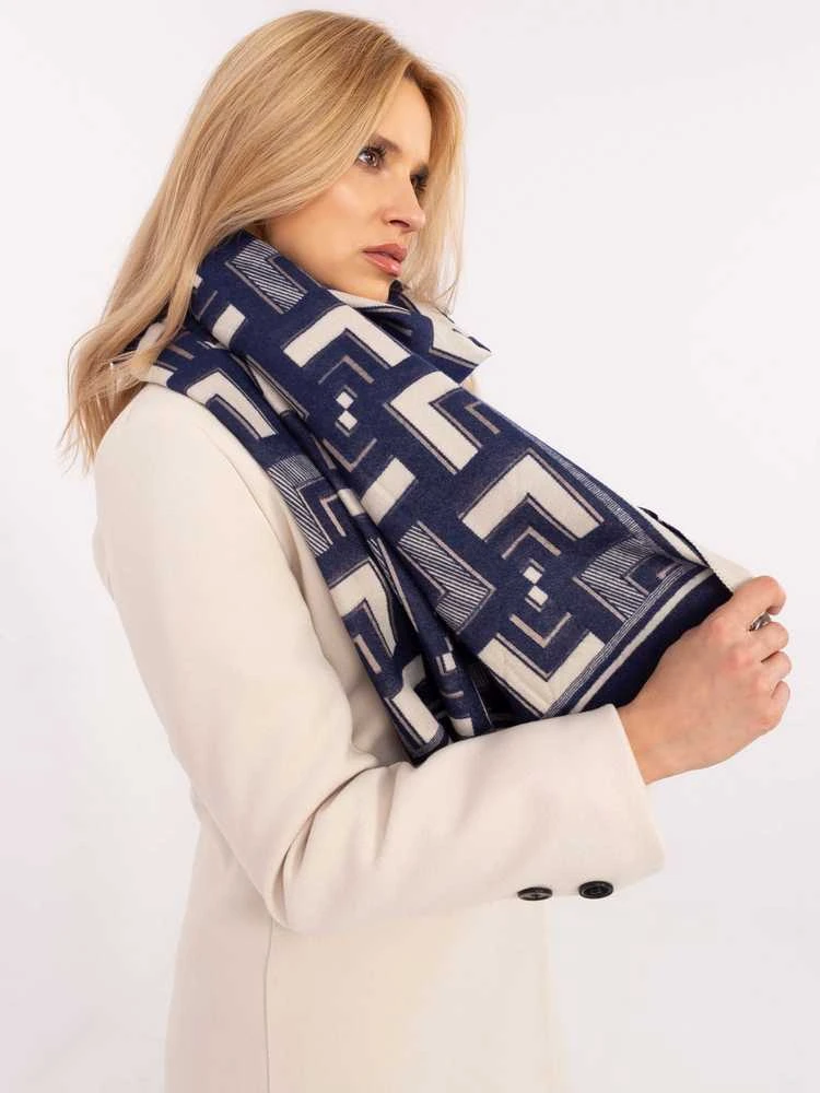 Wool Fashion Italia Šalikas-AT-SZ-23158.32-baltas tamsiai mėlynas