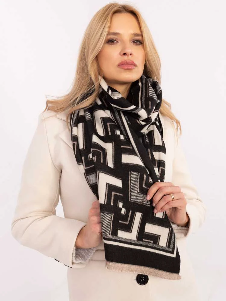 Wool Fashion Italia Šalikas-AT-SZ-23158.32-juoda ir balta