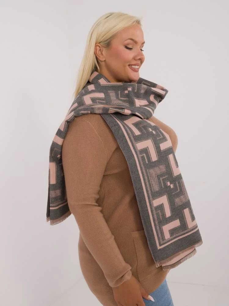 Wool Fashion Italia Šalikas-AT-SZ-23158.32-pilka-rožinė
