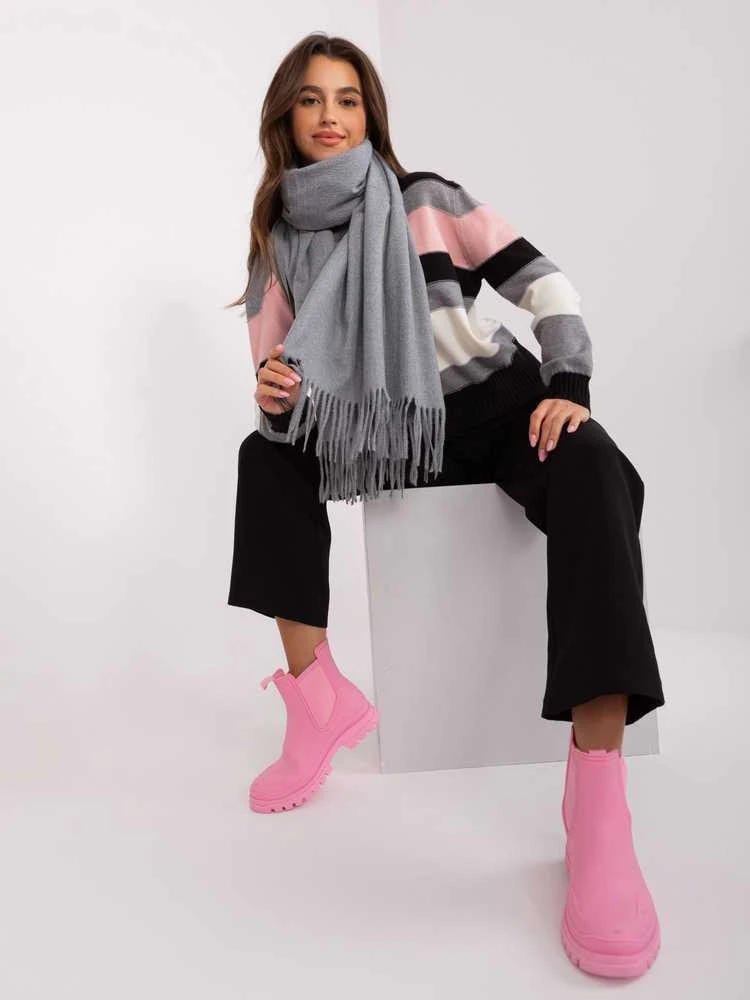 Wool Fashion Italia Šalikas-AT-SZ-23185.73P-tamsiai pilkas