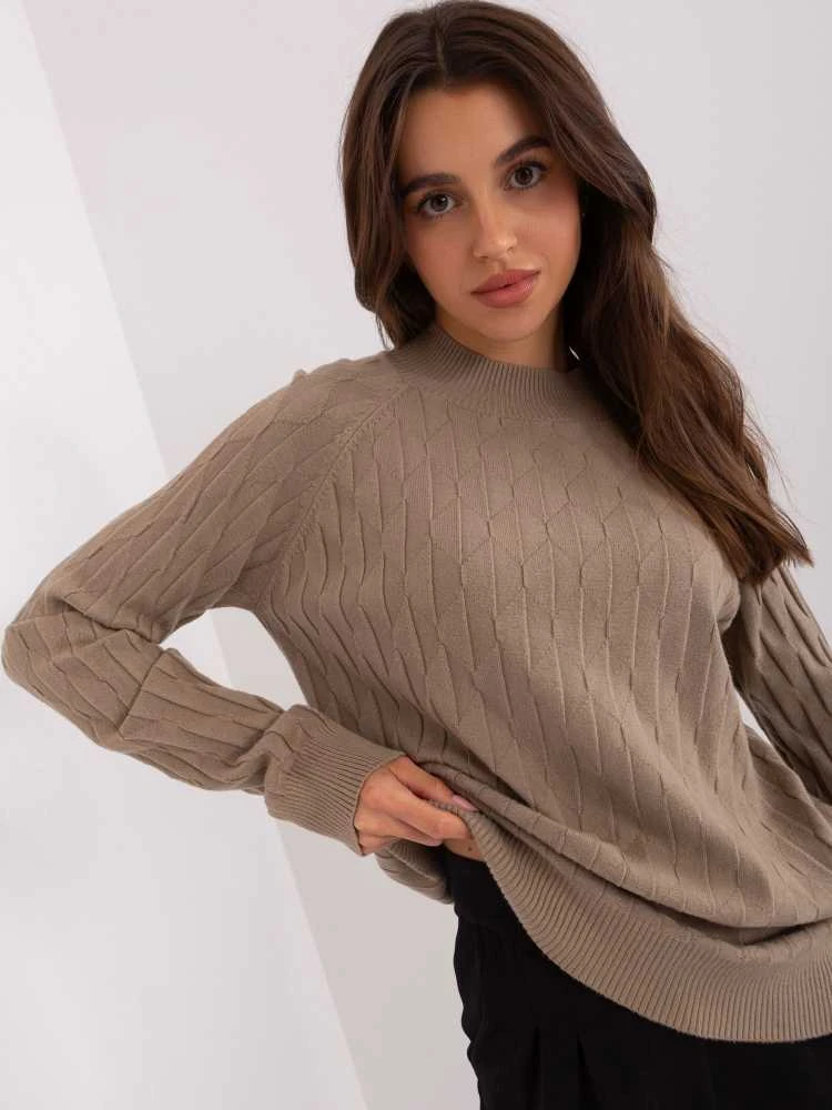 Wool Fashion Italia Megztinis-AT-SW-2326.37X-tamsiai smėlio spalvos