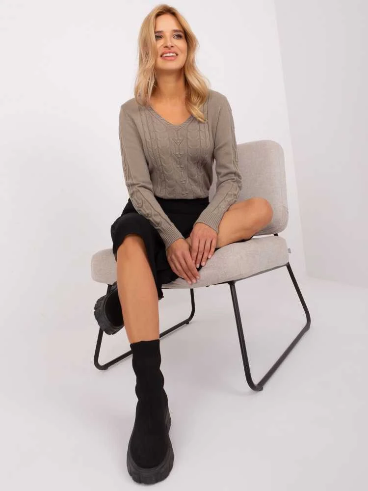 Wool Fashion Italia Megztinis-AT-SW-2329.98P-tamsiai smėlio spalvos