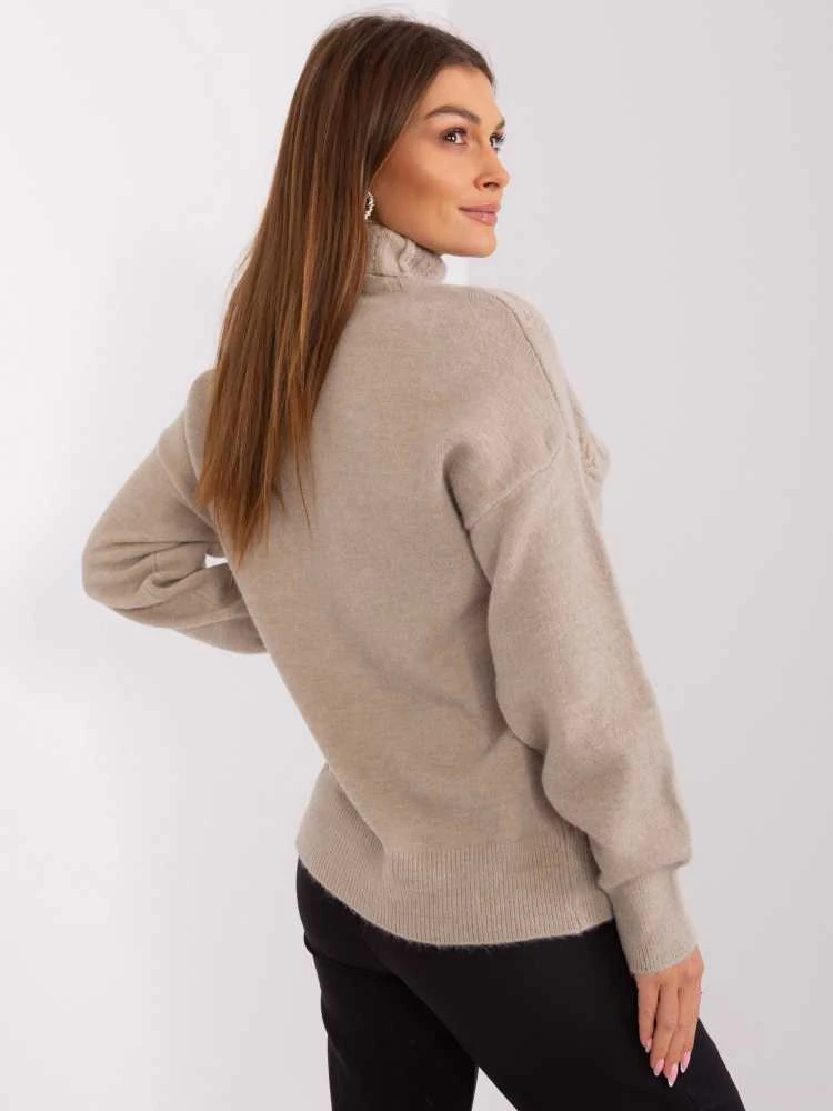 Wool Fashion Italia Megztinis-AT-SW-23401.97P-tamsiai smėlio spalvos