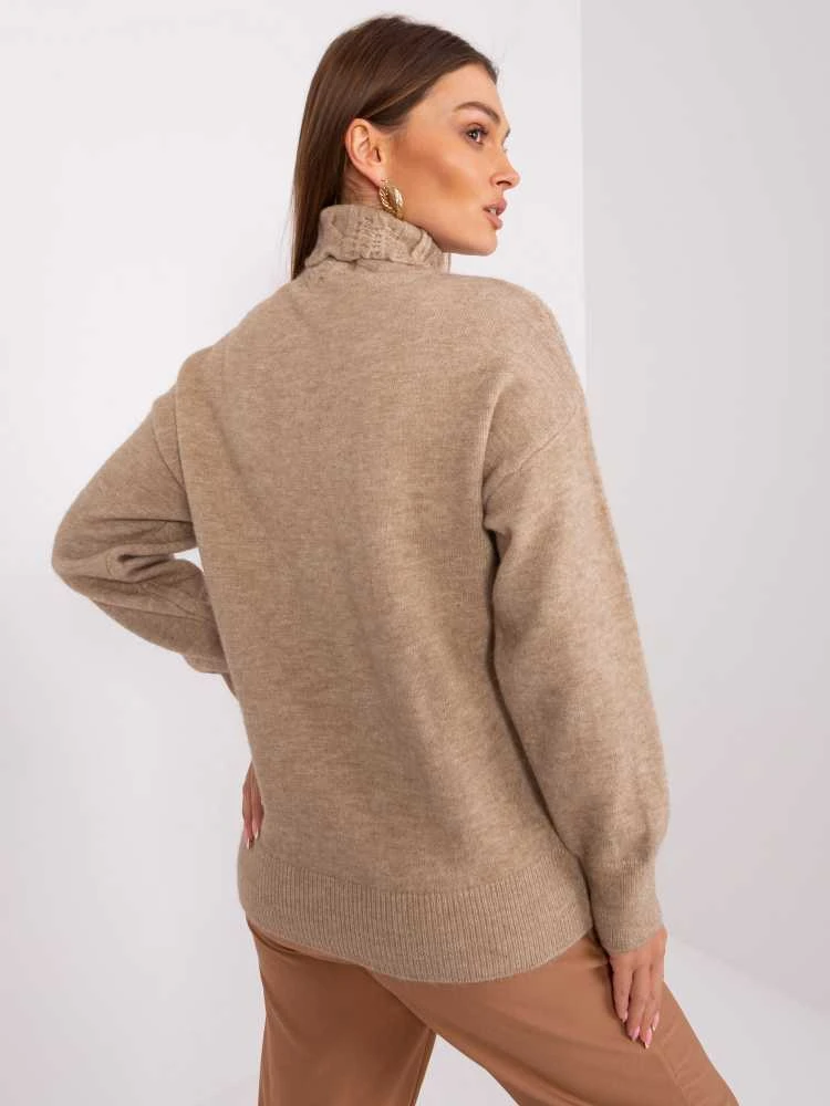Wool Fashion Italia Megztinis-AT-SW-23401.97P-tamsiai smėlio spalvos