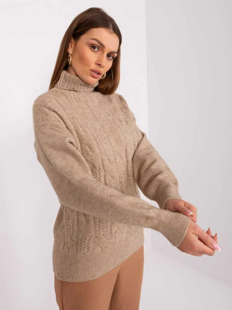 Wool Fashion Italia Megztinis-AT-SW-23401.97P-tamsiai smėlio spalvos