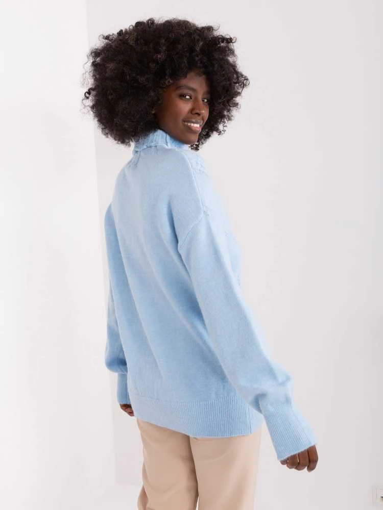 Wool Fashion Italia Megztinis-AT-SW-23401.97P-šviesiai mėlynas