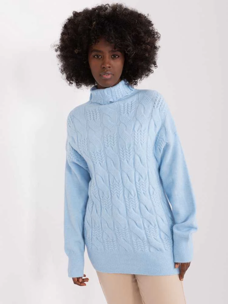 Wool Fashion Italia Megztinis-AT-SW-23401.97P-šviesiai mėlynas