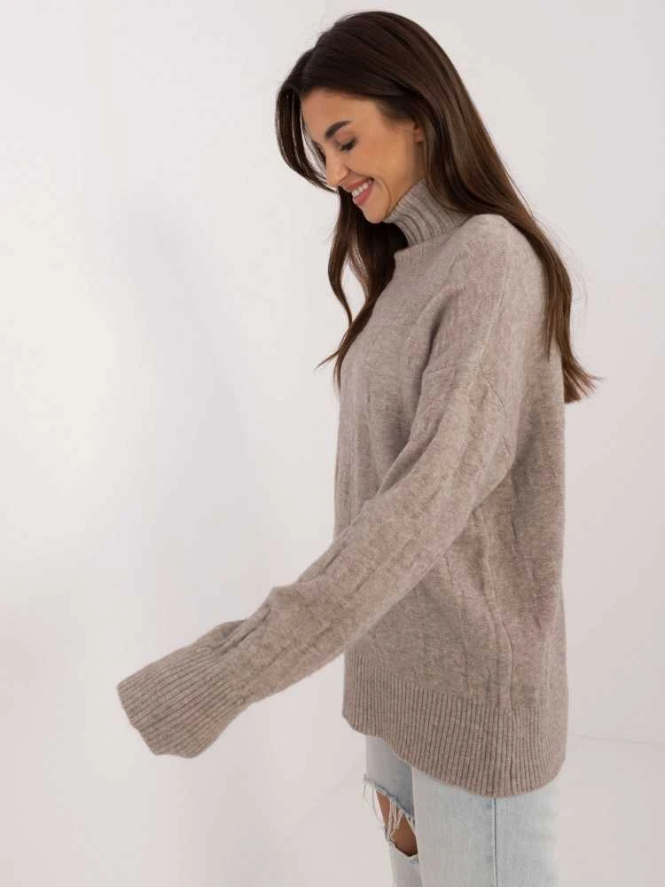 Wool Fashion Italia Megztinis-AT-SW-2342-1,35-tamsiai smėlio spalvos