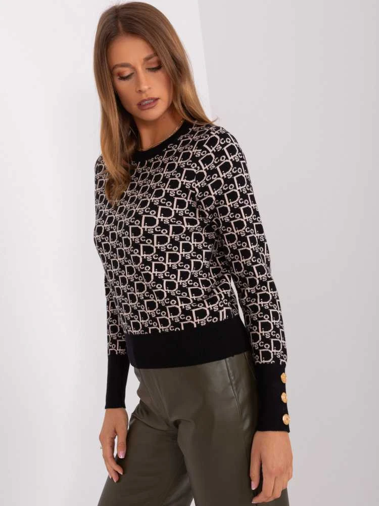 Wool Fashion Italia Megztinis-AT-SW-2342.46P-juodas-smėlio spalvos