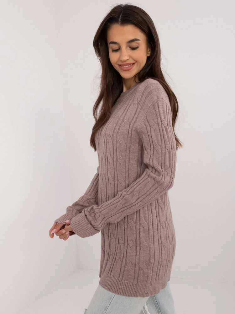 Wool Fashion Italia Megztinis-AT-SW-2343.88-tamsiai smėlio spalvos