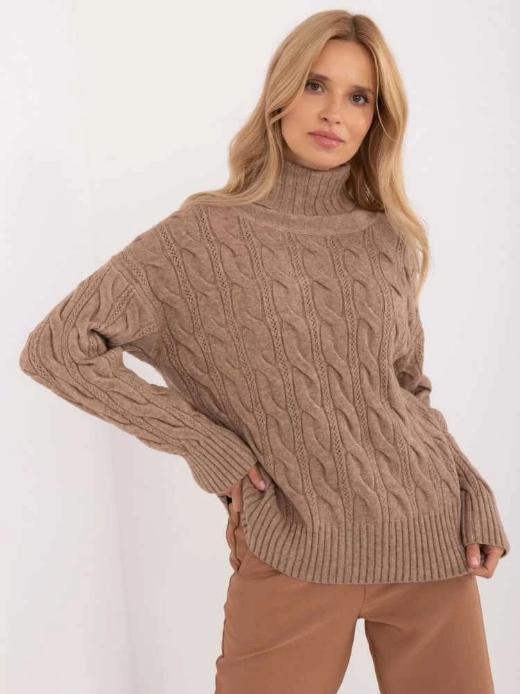 Wool Fashion Italia Megztinis-AT-SW-23445.00-tamsiai smėlio spalvos