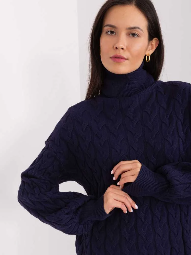 Wool Fashion Italia Megztinis-AT-SW-2348.88 tamsiai mėlynas
