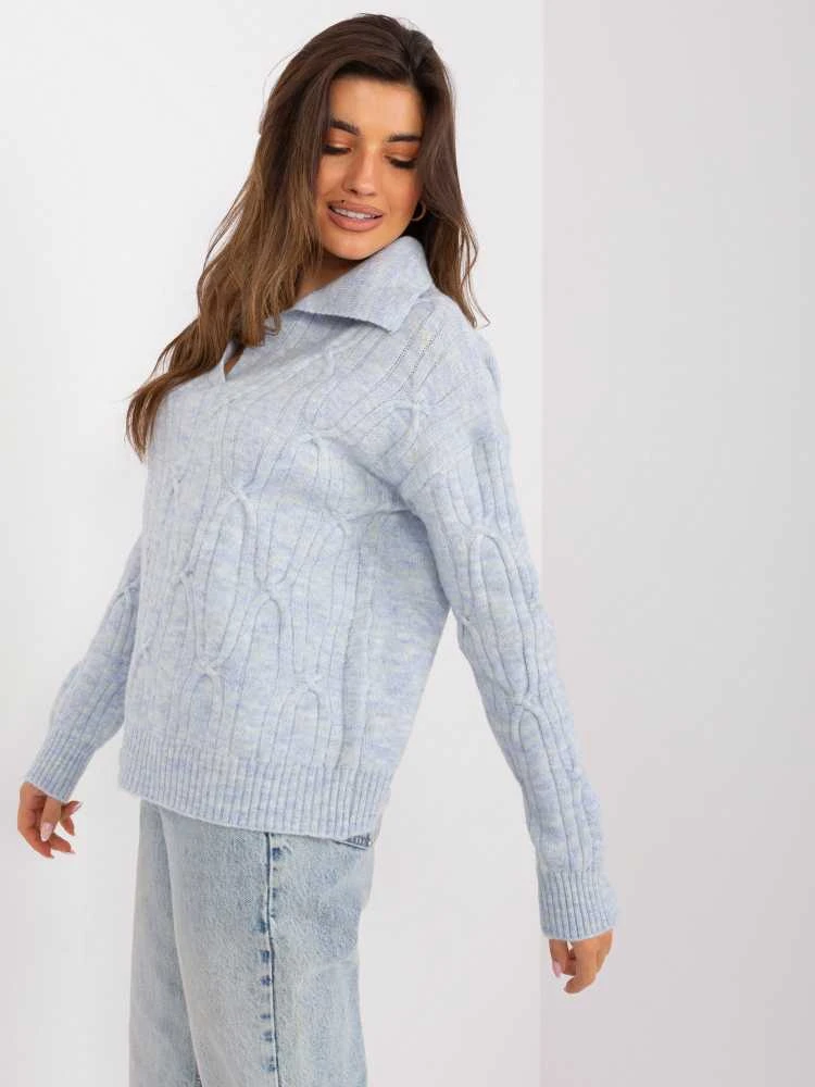 Wool Fashion Italia Megztinis-AT-SW-2349-2,27-šviesiai mėlynas