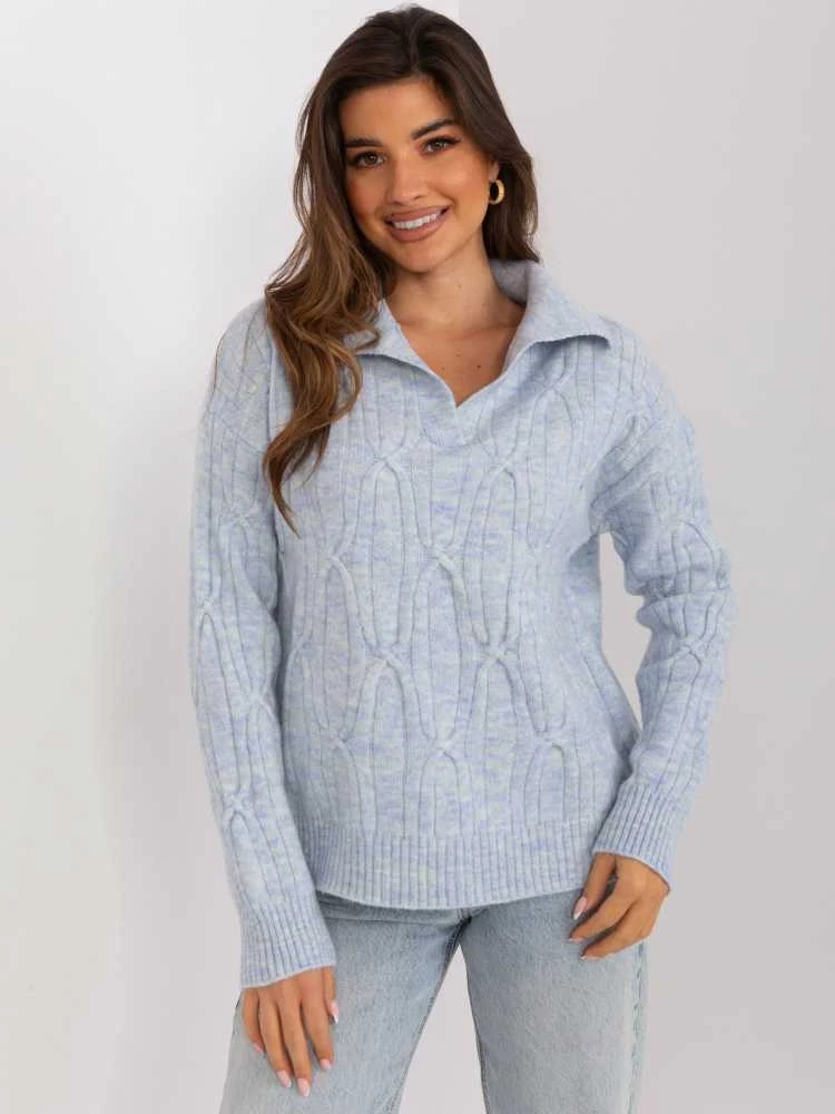 Wool Fashion Italia Megztinis-AT-SW-2349-2,27-šviesiai mėlynas