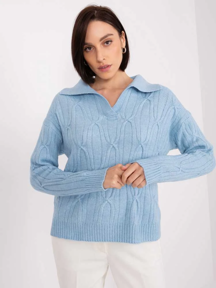 Wool Fashion Italia Megztinis-AT-SW-2349-2,27-šviesiai mėlynas