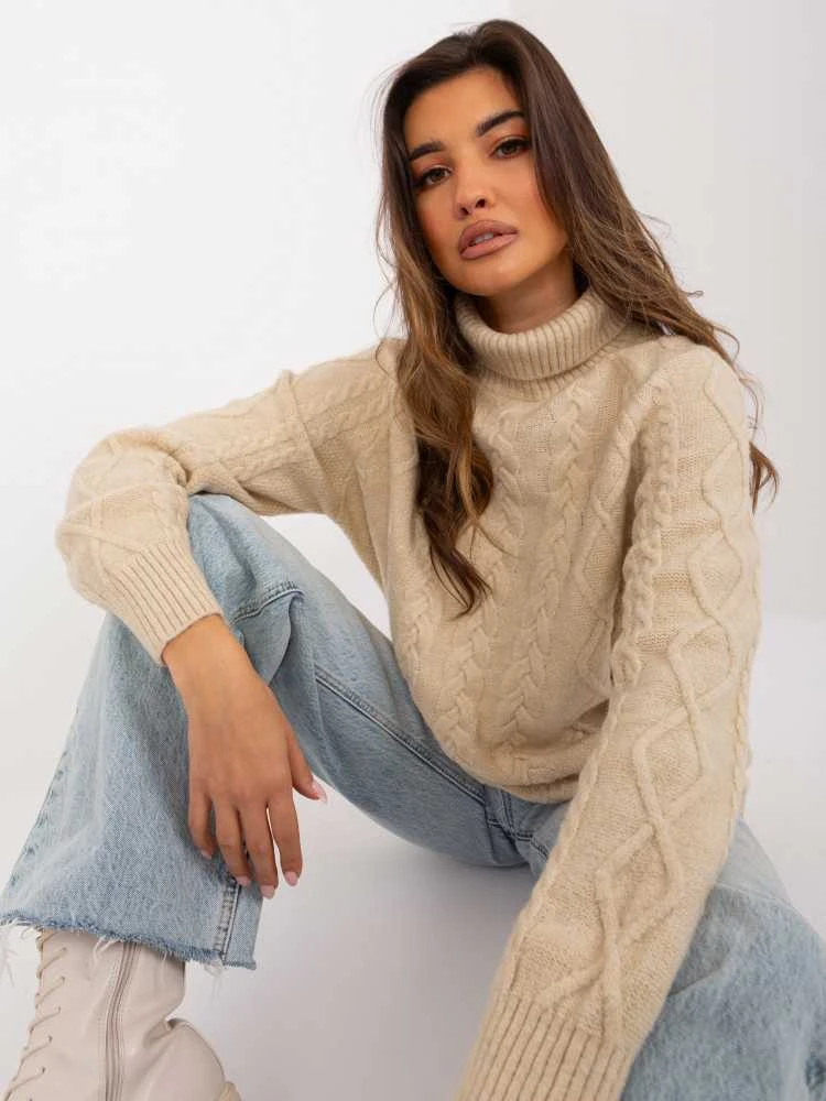 Wool Fashion Italia Megztinis-AT-SW-2355-2.12P-smėlio spalvos