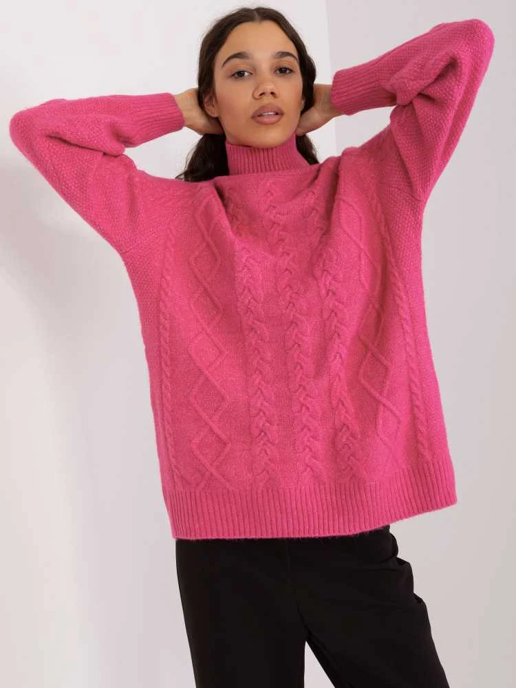 Wool Fashion Italia Megztinis-AT-SW-2355-2.30X-tamsiai rožinis