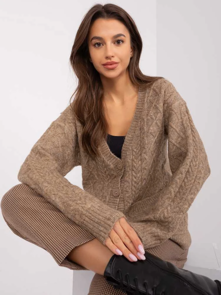 Wool Fashion Italia Megztinis-AT-SW-2358.31-tamsiai smėlio spalvos